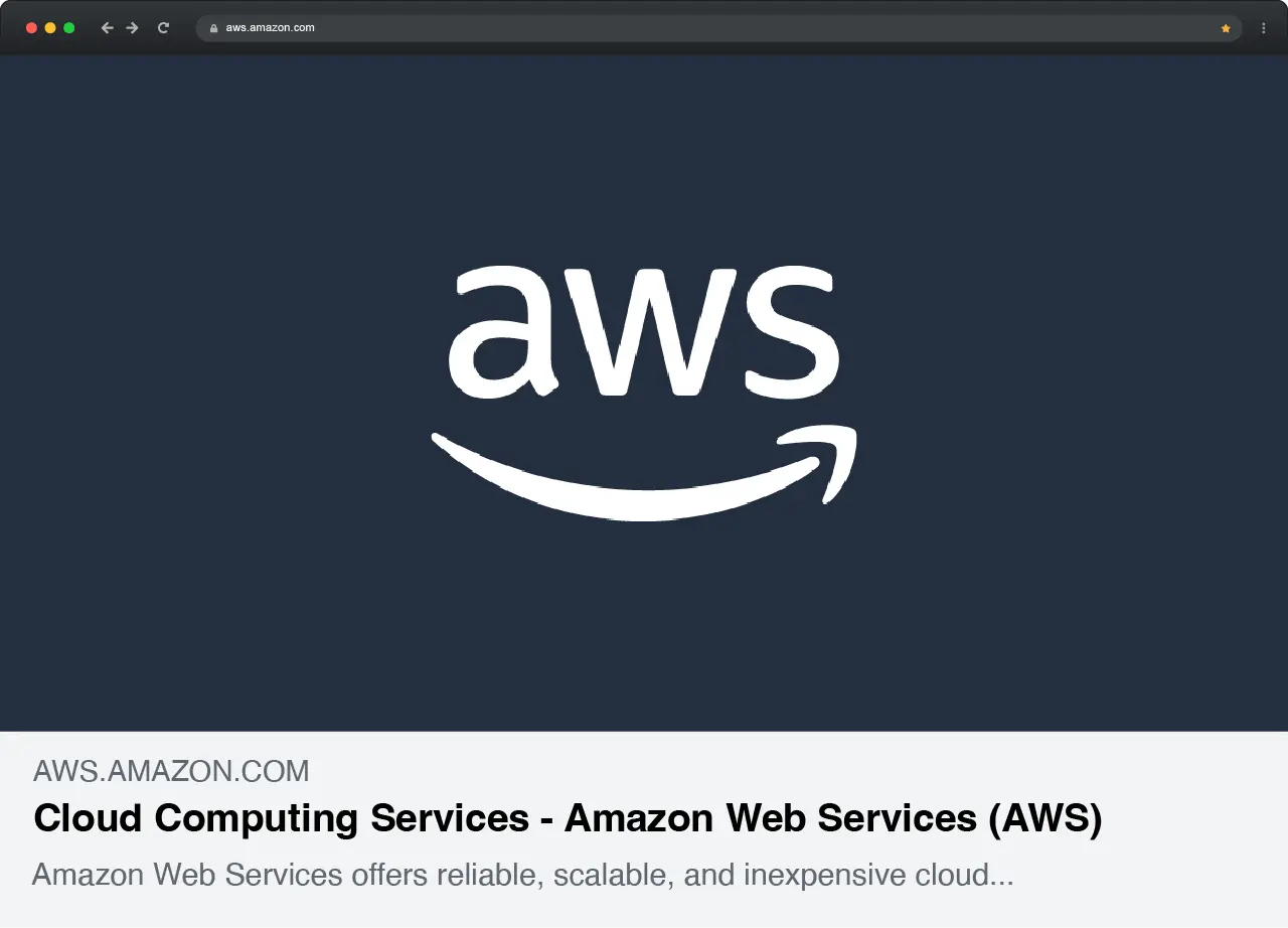 Amazon Web Services homepage before Open Graph Image